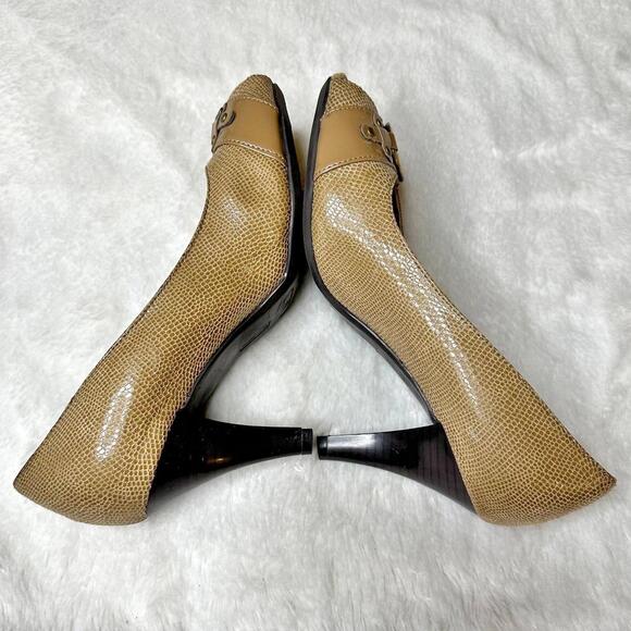 A2 by Aerosoles Benelux Peep Toe Snake Embossed Heels Tan Women's 7 - Picture 4 of 11